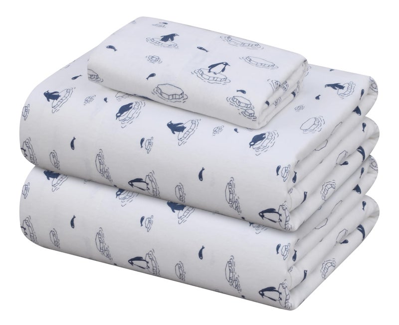 ZOYER Flannel Twin Sheets Set - Soft & Comfy Deep Pocket Cotton Flannel Bedding  Fitted Up to 16""  Double Brushed Twin Size Bed Sheet Sets  3 Pieces  Peguin Edge - Image 1