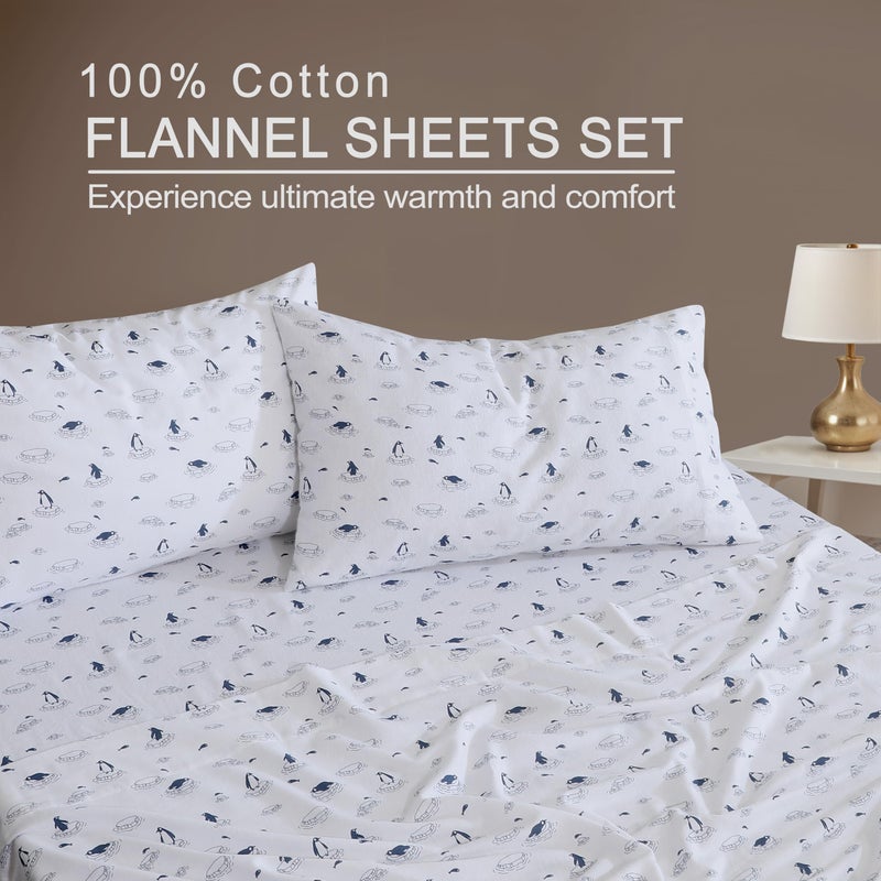 ZOYER Flannel Twin Sheets Set - Soft & Comfy Deep Pocket Cotton Flannel Bedding  Fitted Up to 16""  Double Brushed Twin Size Bed Sheet Sets  3 Pieces  Peguin Edge - Image 3