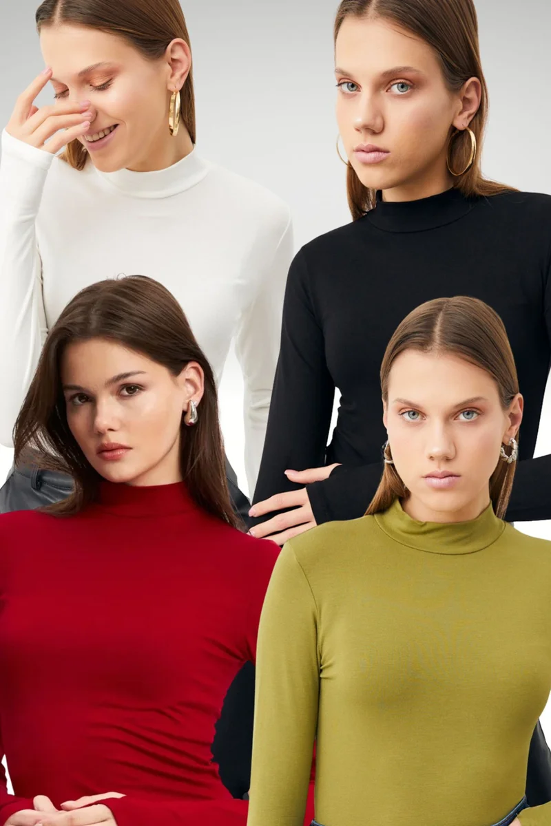 Bipantolon BIPANTOLON Women's 4-Pack Cut-Out Half Turtleneck Bodysuits