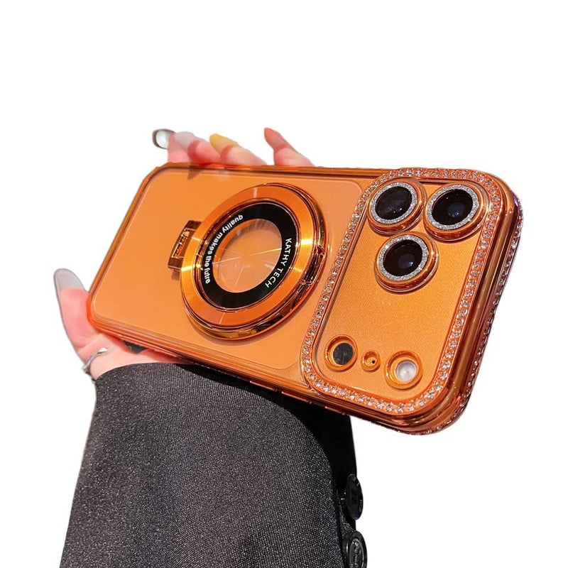 Silicone MagSafe Case for iPhone 16 / 16 Plus / 16 Pro / 16 Pro Max with Drop Protection and Kickstand plus Shockproof plus Strong Magnetic in Orange - Layan Lure - Image 2