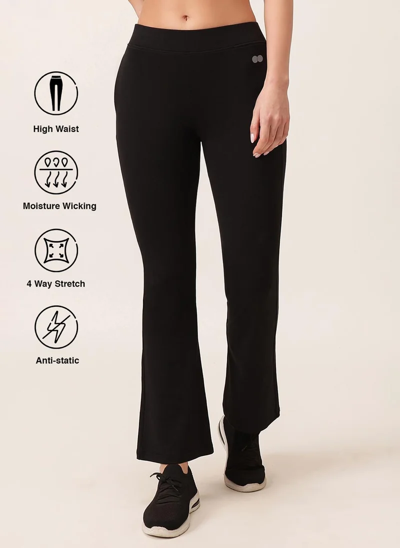 كلوفيا Clovia Comfort Fit High-Waist Flared Yoga Pants in Black with Side Pockets