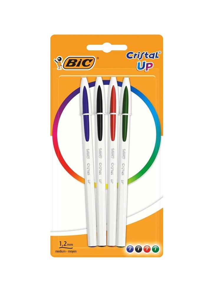 بيك أقلام حبر جاف كريستال أب من بيك، عبوة متنوعة من 4 أقلام متوسطة الحجم للكتابة، باللون الأسود والأزرق والأحمر والأخضر - Image 1