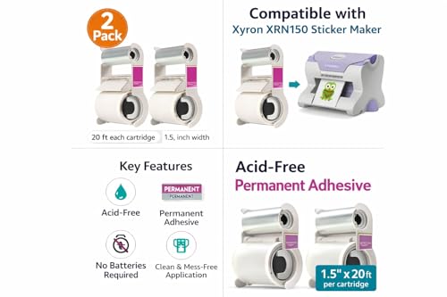 Xyron 2-Pack - Xyron Acid-Free Permanent Adhesive Refill Cartridge for XRN150 1.5-inch "X" Sticker Maker, 20-feet Each - Image 2