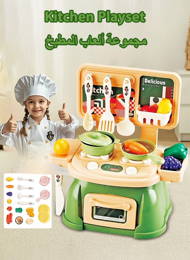 Kitchen Playset, 30PCS Pretend Play Kitchen Toys, Realistic Play Kitchen Toy, Imitated Cooking Playset, Indoor/Outdoor Kitchenette, Toddler Mini Kitchen Set, Kitchen Accessories Set Toy with Cooking Stove  Toy Food  Cookware, Birthday Gifts for 3+ Years Old Girls - Image 1