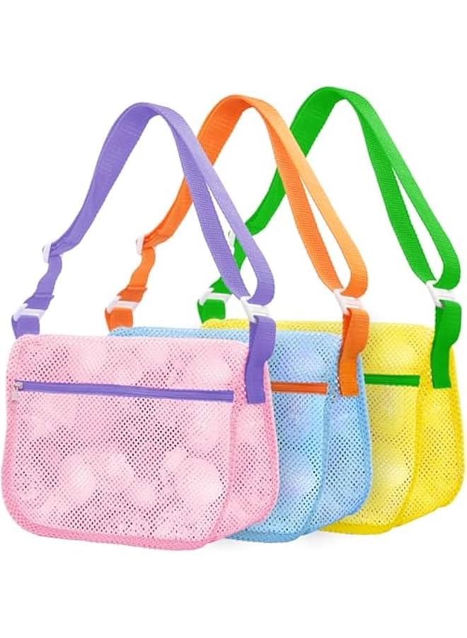 Beach Shell Bags - 3Pcs Seashell Collecting Bags for Holding Beach Shell with Adjustable Shoulder Straps, Sand Toys for Kids Picking Up Shells  - Image 1