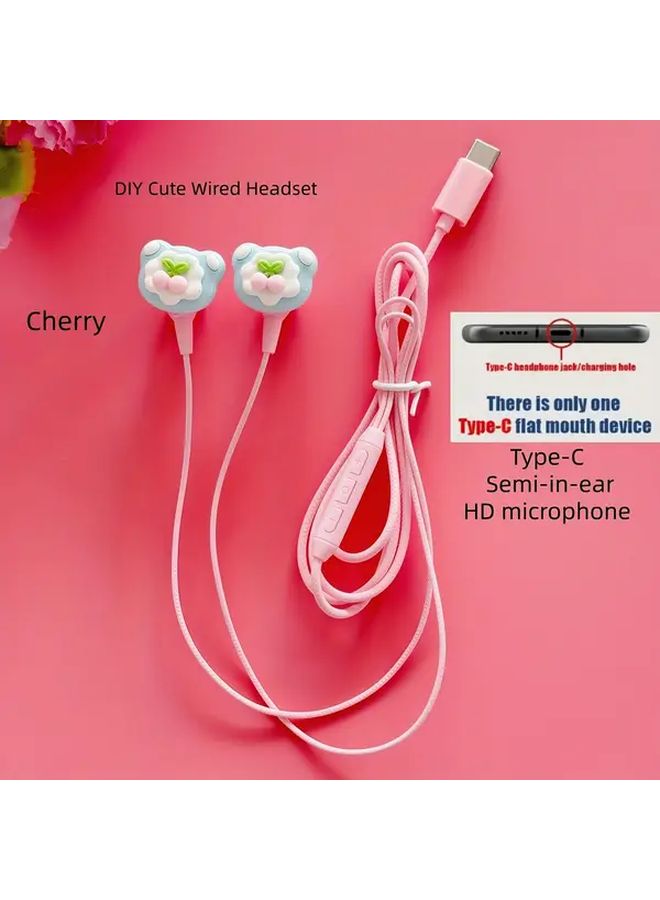 Pink Wired Headphones Type C Plug Play Semi In Ear Built In Microphone Volume Control HD Sound - Image 1