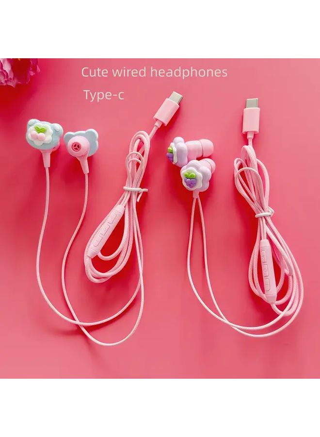 Pink Wired Headphones Type C Plug Play Semi In Ear Built In Microphone Volume Control HD Sound - Image 5