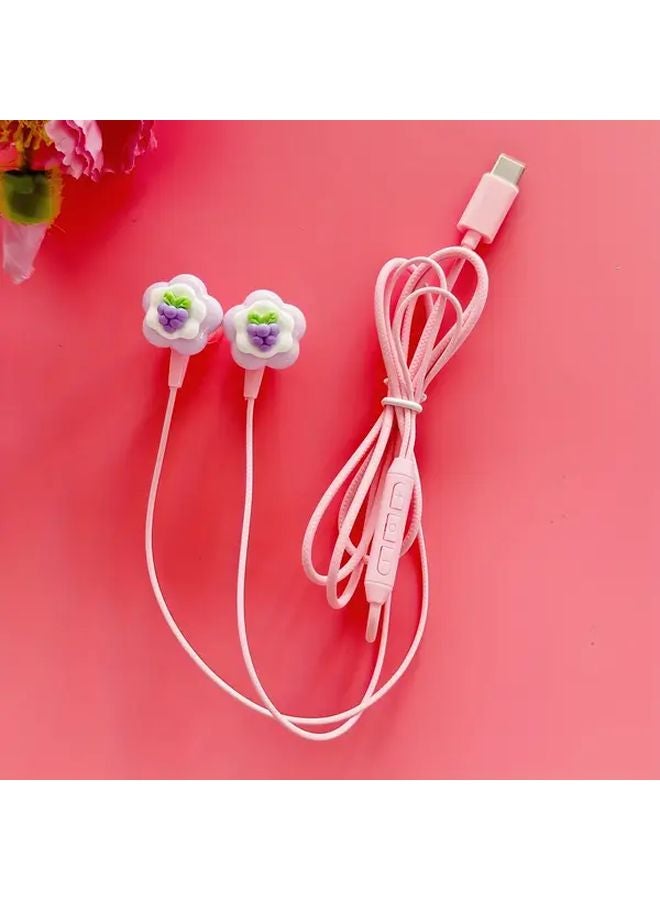 Pink Wired Headphones Type C Plug Play Semi In Ear Built In Microphone Volume Control HD Sound - Image 4