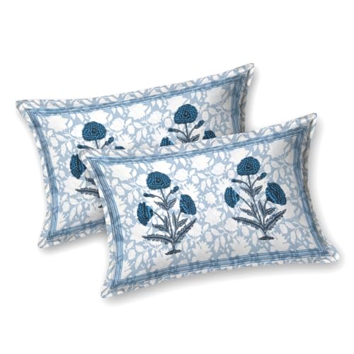 DE CAMA Since 1997 | 100% Cotton 300 TC Premium King Size Bedsheet for Double Bed (90 x 108 Inch) with 2 Pillow Covers Set (17 x 27 Inch) Designer Printed Bedsheet Set - Big Boota, Blue - Image 5