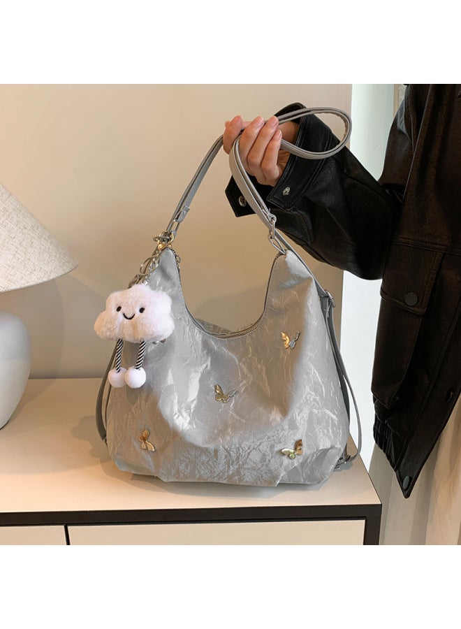 Large Capacity Women's Backpack 2025 Trendy Design Commuter Multi-Functional Double Shoulder Single Shoulder Crossbody Bag-Color:Add Cloud Pendant Silver - Image 1