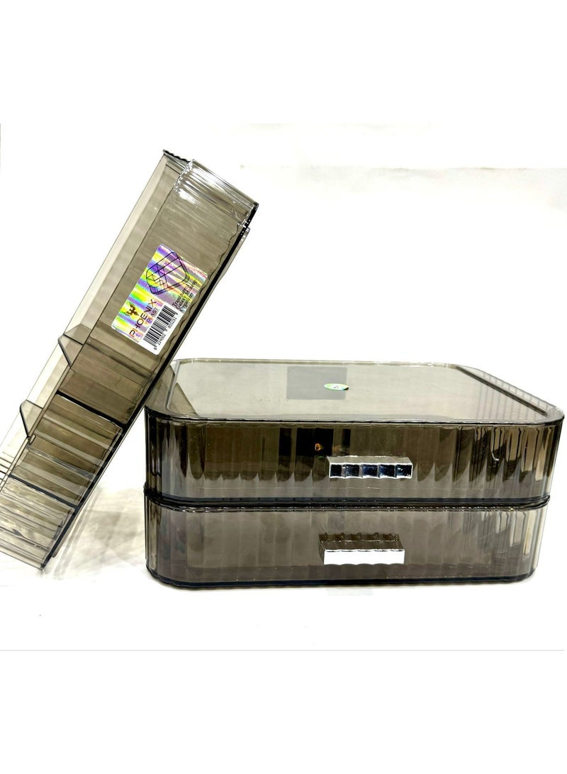 فينيكس منظم مكياج  اكريليك بأدراج قابلة للتكديس، وحدة تخزين لسطح المكتب ودولاب الملابس لحفظ مستحضرات التجميل ومنتجات العناية بالبشرة وأحمر الشفاه ، صينية ودرجين - Image 5