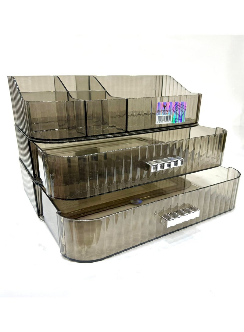 فينيكس منظم مكياج  اكريليك بأدراج قابلة للتكديس، وحدة تخزين لسطح المكتب ودولاب الملابس لحفظ مستحضرات التجميل ومنتجات العناية بالبشرة وأحمر الشفاه ، صينية ودرجين - Image 3