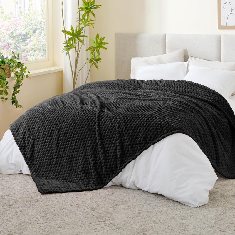 BEDELITE BEDELITE Fleece Blanket  Large Queen Blanket for Bed  3D Jacquard Decorative Black Fuzzy Blanket  Soft and Cozy Warm Plush Fluffy Blanket All Seasons Suitable  90x90Inches  - Image 1