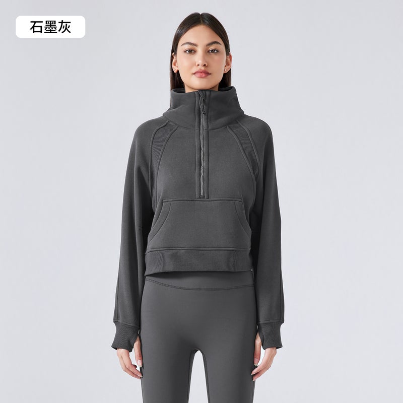 Generic Fleece-Lined High Collar Sweatshirt Women graphite gray