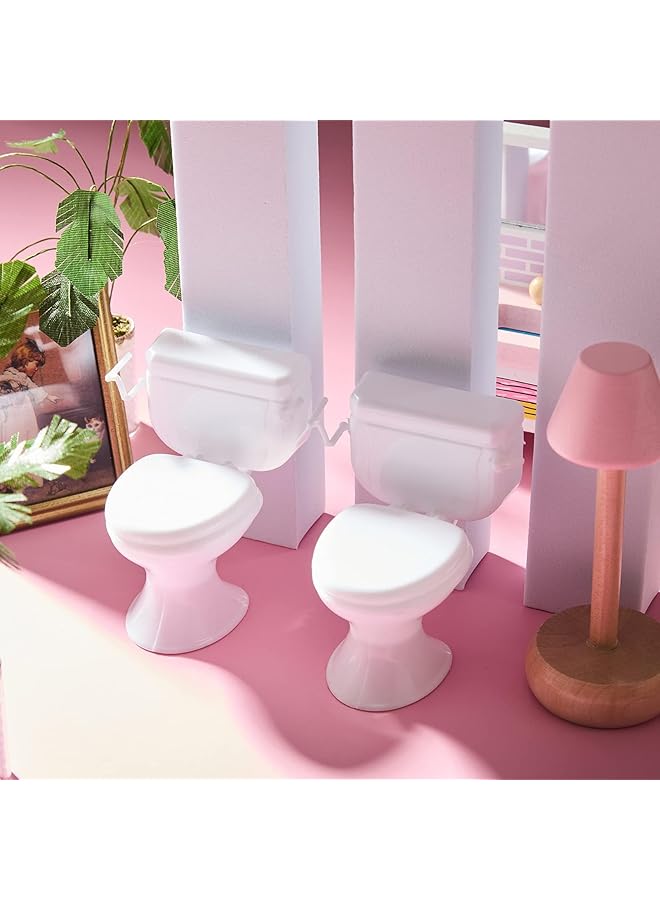 KASTWAVE Mini Toilet Seat Toy For Dollhouse Classic Bathroom Miniature Furniture 1/12 Scale Doll Toilet For Dolls Playset & Cake Topper Accessories White 2 Pieces - Image 2