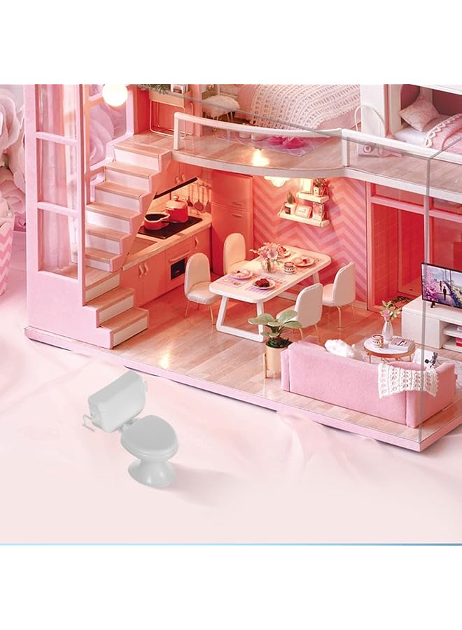 KASTWAVE Mini Toilet Seat Toy For Dollhouse Classic Bathroom Miniature Furniture 1/12 Scale Doll Toilet For Dolls Playset & Cake Topper Accessories White 2 Pieces - Image 4