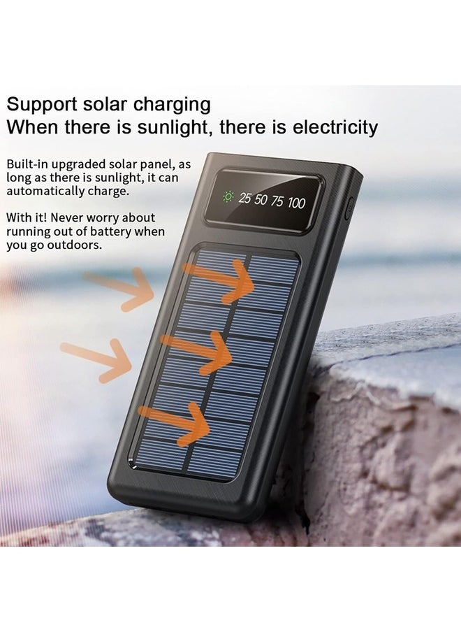High-Capacity Four-Core 30,000mAh Solar Power Bank with Large Capacity, Including a Compact 10,000mAh Portable Power Bank, in Elegant White