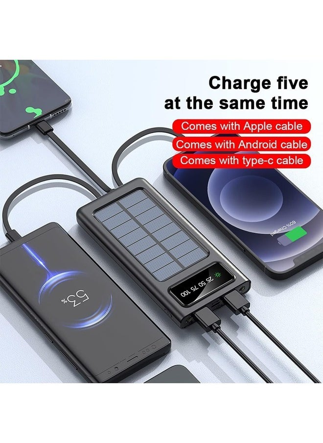 High-Capacity Four-Core 30,000mAh Solar Power Bank with Large Capacity, Including a Compact 10,000mAh Portable Power Bank, in Elegant White
