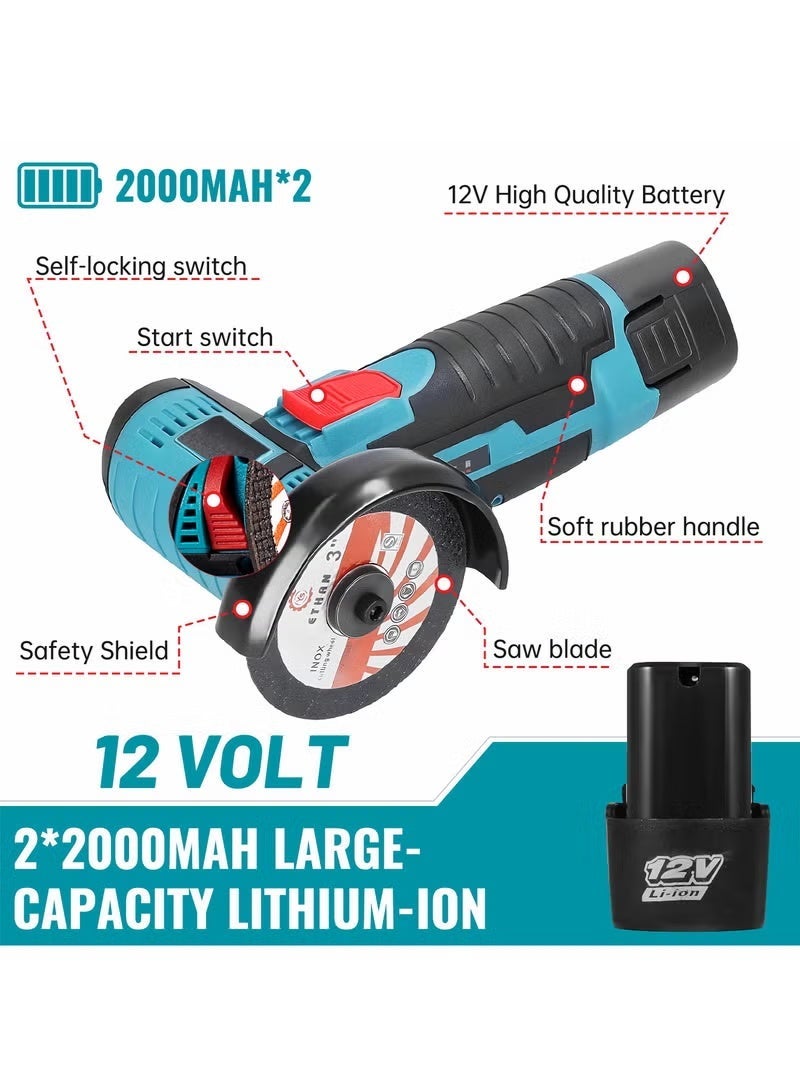 WINSEE Angle Grinder,Cordless Grinder,Grinding Wheel 3 inches/76 mm,19500rpm Power Tool,Grinder Tool,Handheld Cutter Comes with 2 batteries and Gloves、3cutting discs - Image 5