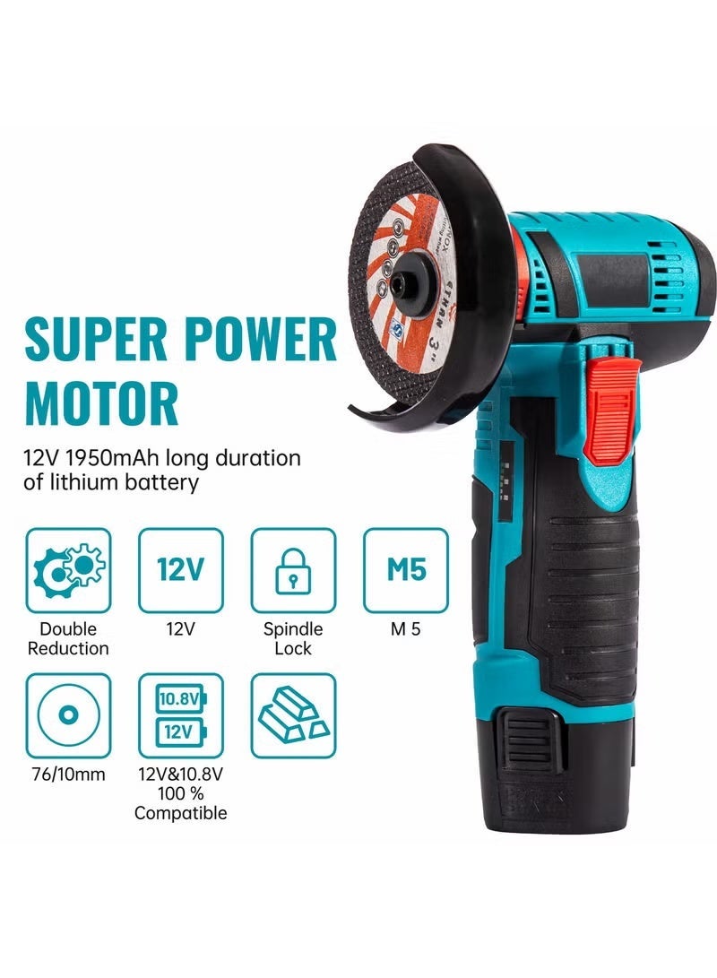 WINSEE Angle Grinder,Cordless Grinder,Grinding Wheel 3 inches/76 mm,19500rpm Power Tool,Grinder Tool,Handheld Cutter Comes with 2 batteries and Gloves、3cutting discs - Image 2