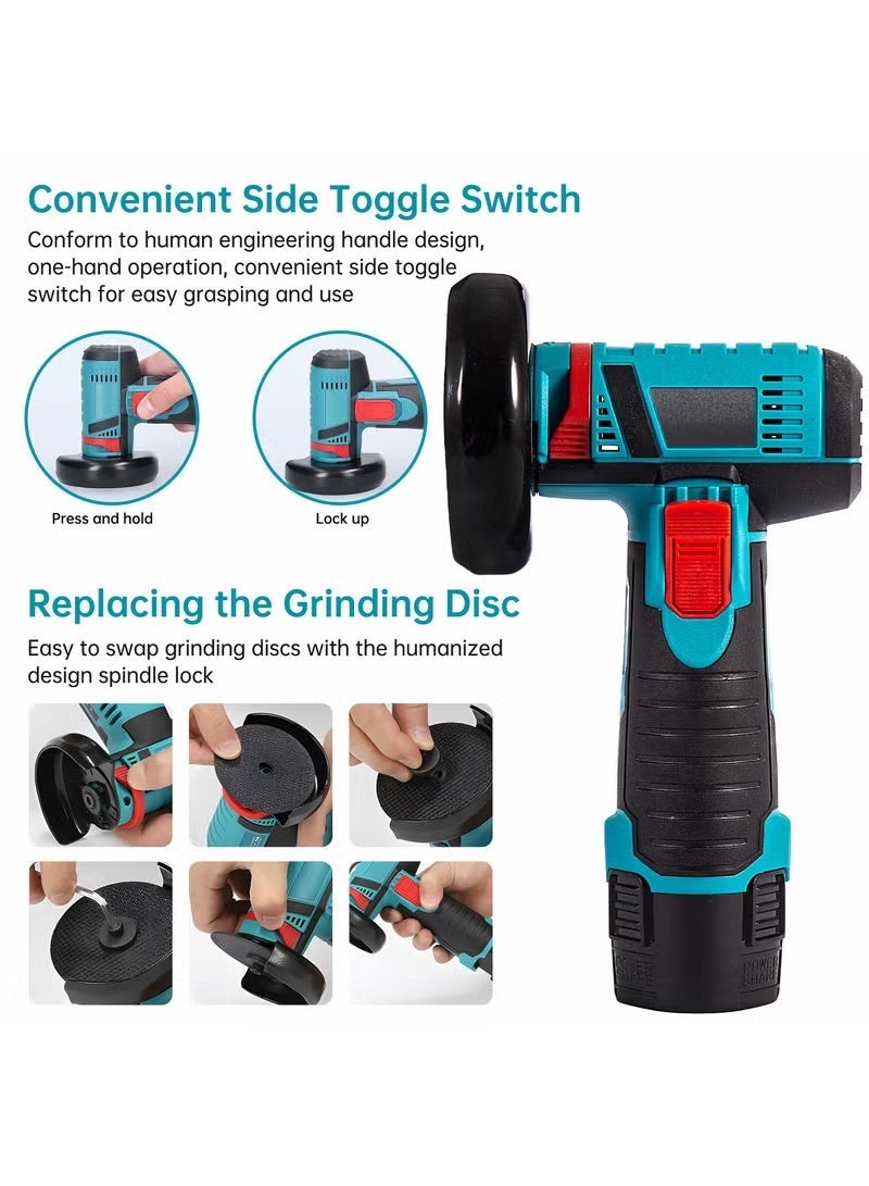 WINSEE Angle Grinder,Cordless Grinder,Grinding Wheel 3 inches/76 mm,19500rpm Power Tool,Grinder Tool,Handheld Cutter Comes with 2 batteries and Gloves、3cutting discs - Image 3