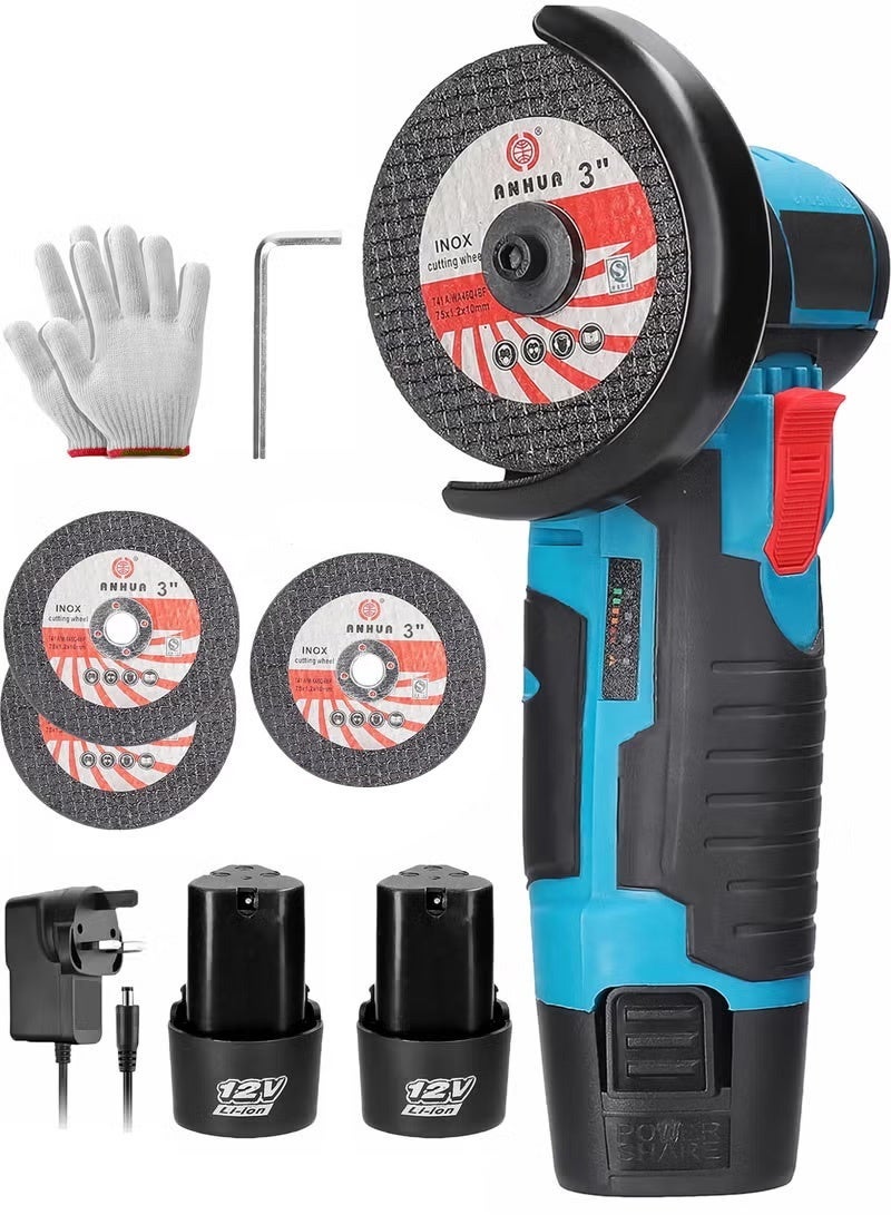 WINSEE Angle Grinder,Cordless Grinder,Grinding Wheel 3 inches/76 mm,19500rpm Power Tool,Grinder Tool,Handheld Cutter Comes with 2 batteries and Gloves、3cutting discs - Image 1