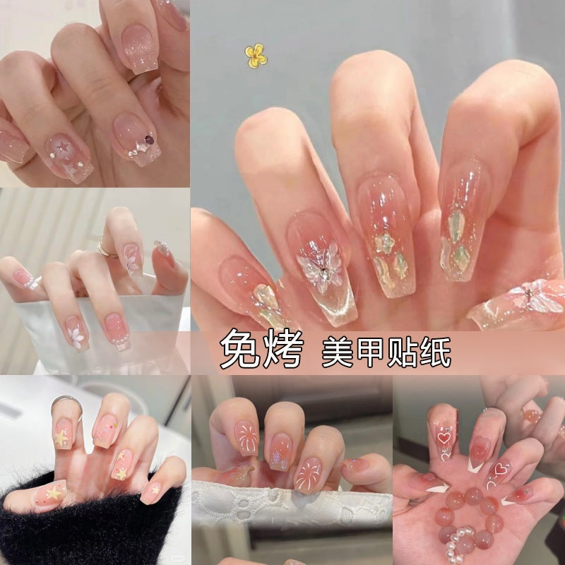 Icy Transparent Blush Heart Star Nail Stickers - Pink - Image 2