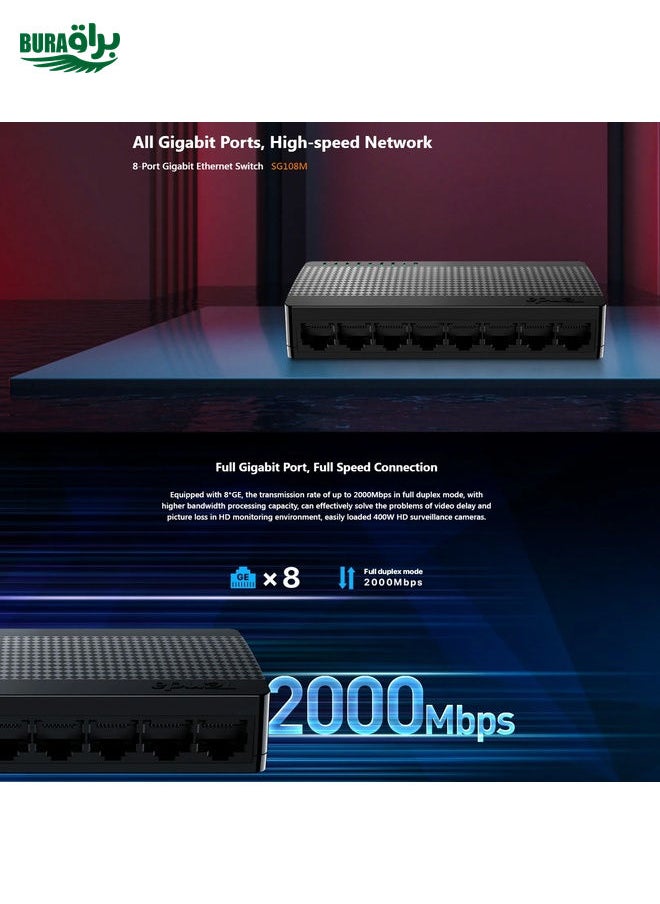 Tenda SG108M All Gigabit Ports High-speed Network 8-Port Ethernet Switch 1000Mbps Fast LAN HUB