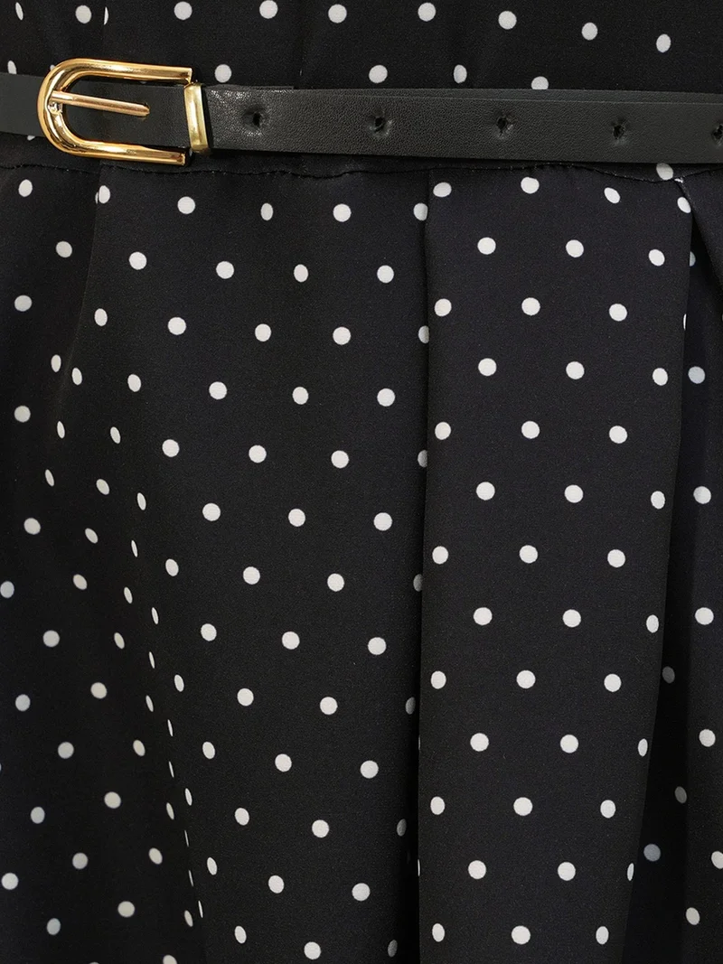 Big Dart Black BDART Polka Dot Belted Midi A-Line Dress for Women | Best Price UAE