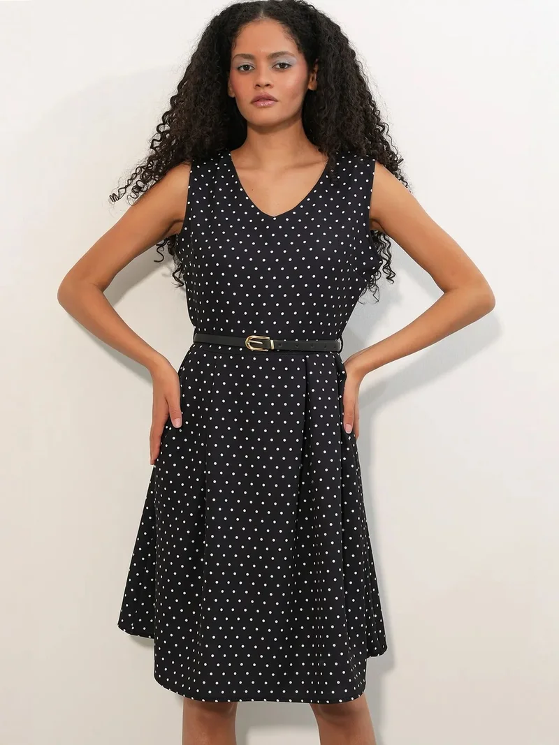 بيغ دارت BDART Polka Dot Belted Midi A-Line Dress