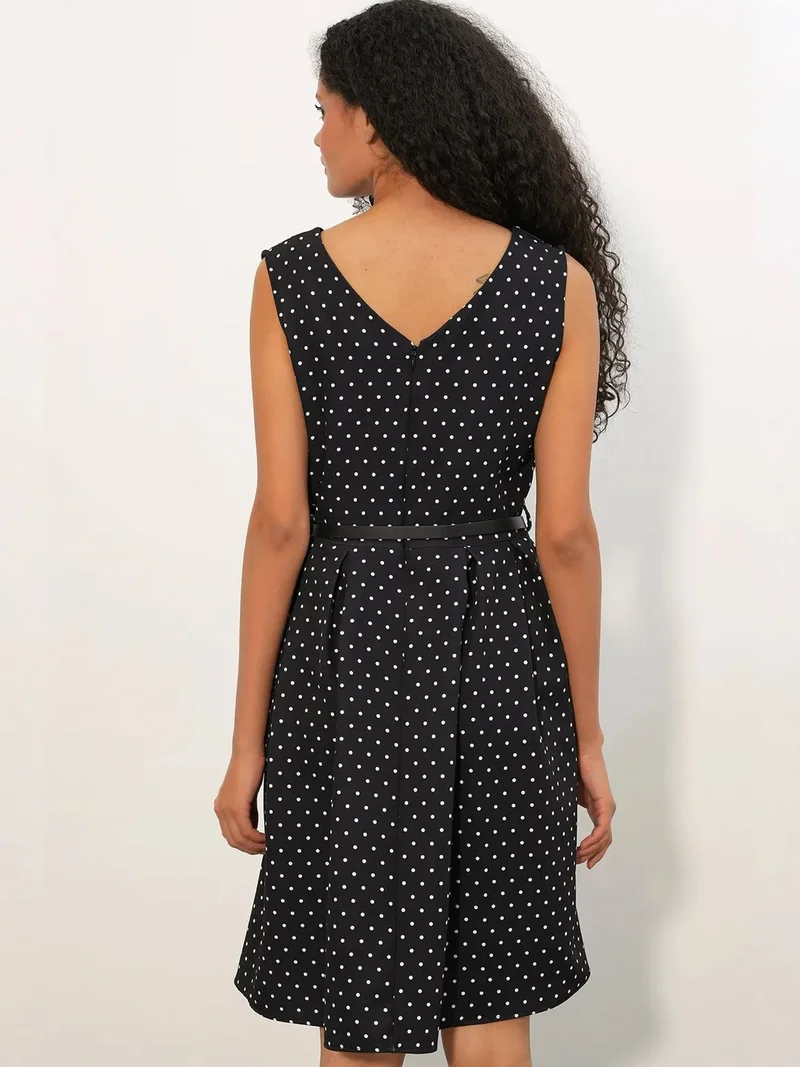 Big Dart Black BDART Polka Dot Belted Midi A-Line Dress for Women | Best Price UAE