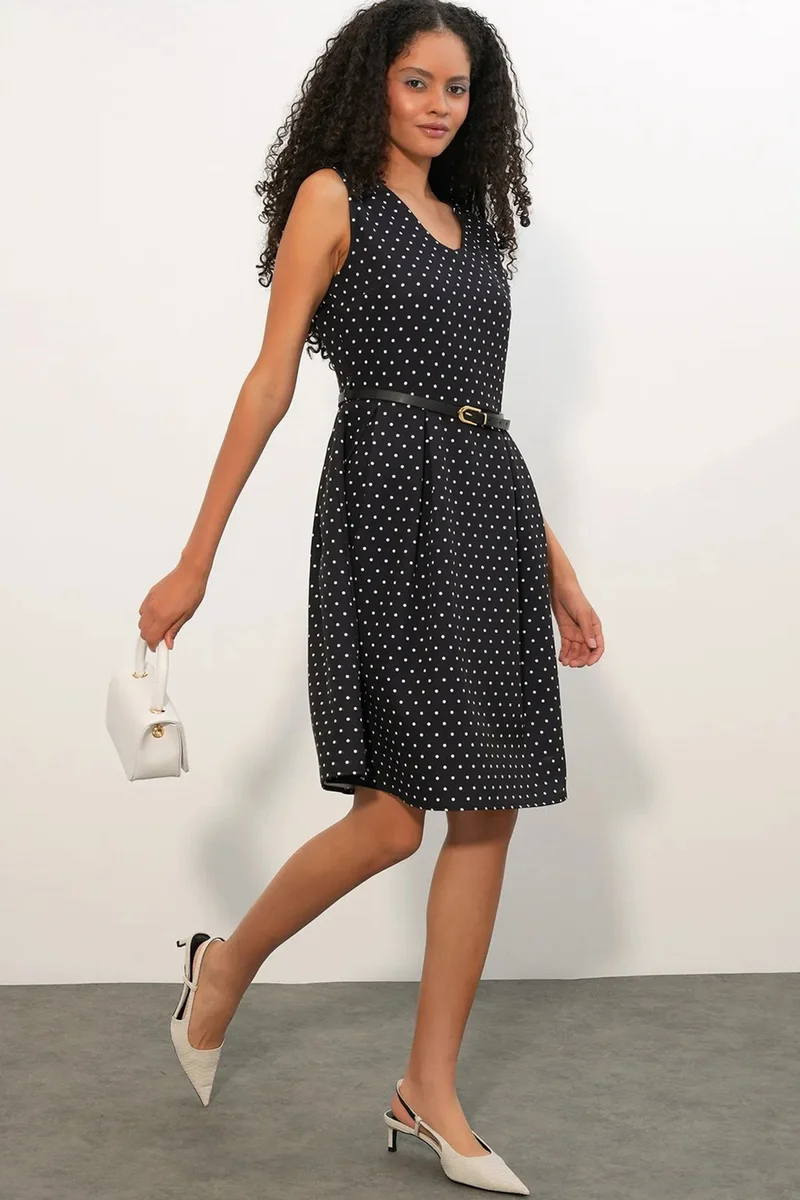بيغ دارت BDART Polka Dot Belted Midi A-Line Dress