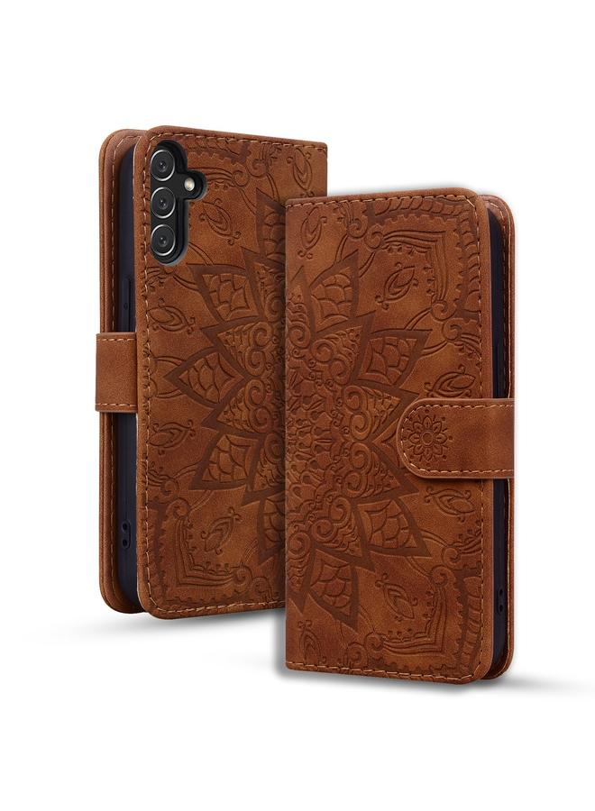 S-TOP Case For Samsung Galaxy A26 / A16 Mandala Embossed Dual-Fold Calf Leather Phone Case - Image 1