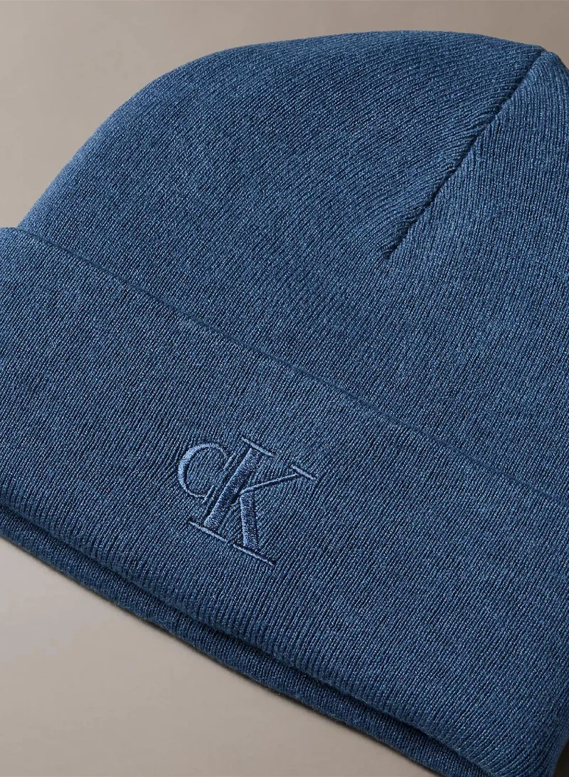 Calvin Klein Dark Denim Signature Logo Beanie for Men | Best Price UAE