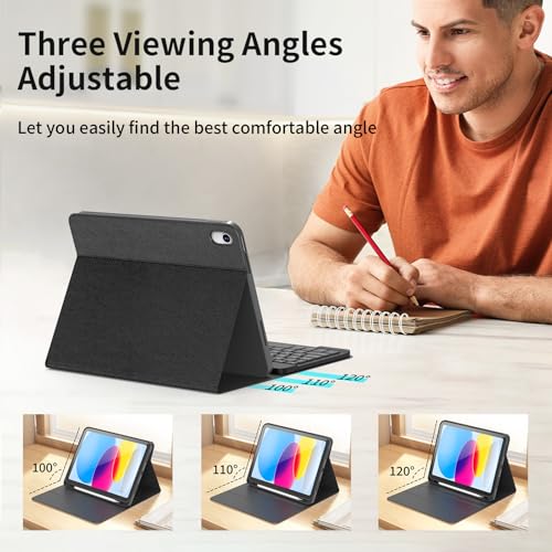 COO for iPad A16 11th 10th Generation Case with Keyboard, Detachable Wireless Bluetooth Keyboard Case with Pencil Holder for iPad 11 inch 2025 10th Gen 10.9 Inch 2022 - Black - Image 4