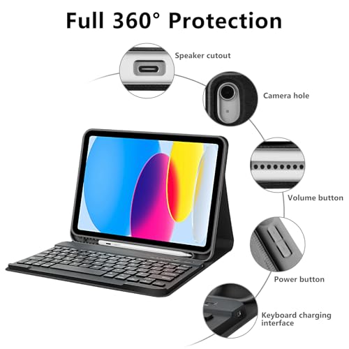 COO for iPad A16 11th 10th Generation Case with Keyboard, Detachable Wireless Bluetooth Keyboard Case with Pencil Holder for iPad 11 inch 2025 10th Gen 10.9 Inch 2022 - Black - Image 5