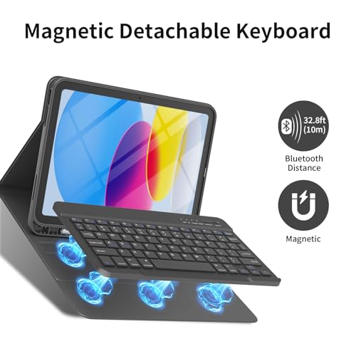 COO for iPad A16 11th 10th Generation Case with Keyboard, Detachable Wireless Bluetooth Keyboard Case with Pencil Holder for iPad 11 inch 2025 10th Gen 10.9 Inch 2022 - Black - Image 3