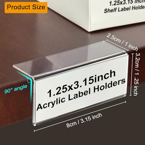 ChanQnTon Acrylic Shelf Labels,L-Shape Book Shelf Labels,Price Tags,Sign Holder,Display Stand.20Pack 1.25x3.15inch with Paper Inserts&Double Sided Sticky Dots.for Library,School,Home,Office,Store - Image 3