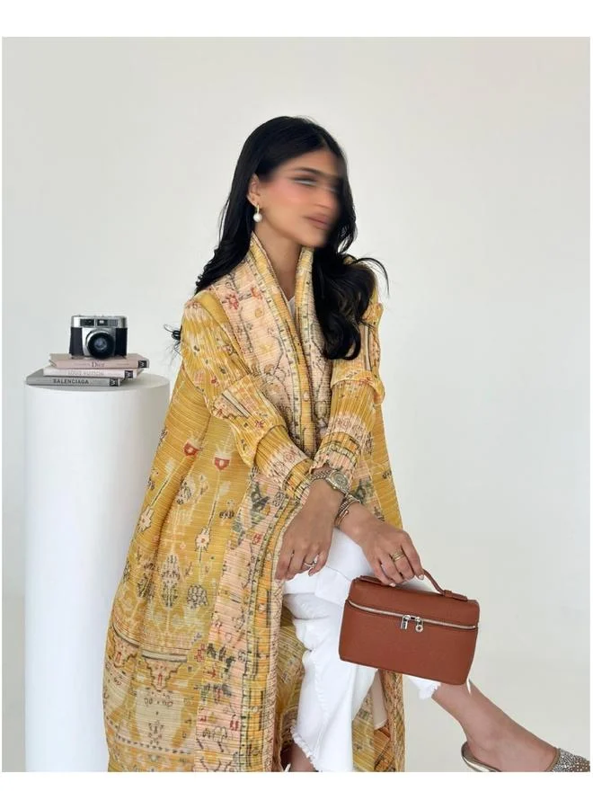 Take Two Multi-Color All Over Print Open Front Textured Abaya