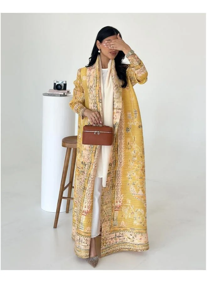 Take Two Multi-Color All Over Print Open Front Textured Abaya
