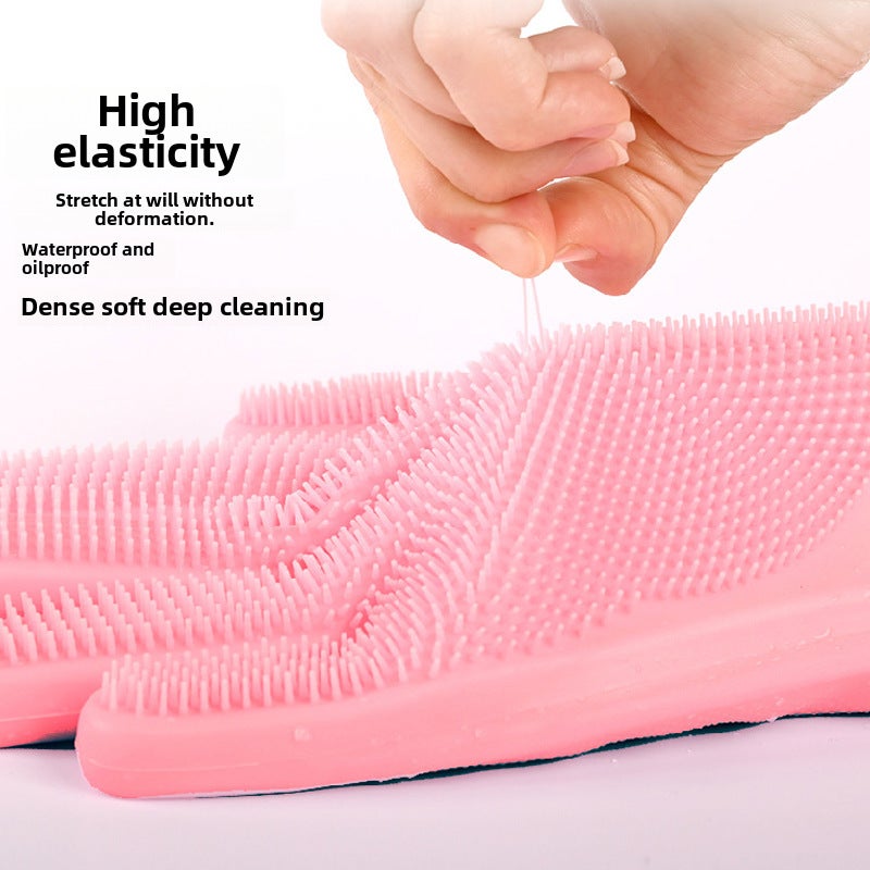 Silicone Dishwashing Gloves Household Kitchen Cleaning Platycodon powder - Image 5