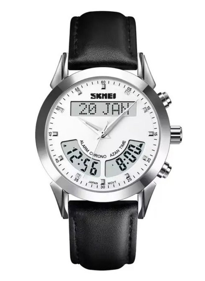 SKMEI - Skmei Watch Black & Silver Q036 Water Resistant Quartz Digital Watch, Qibla, Azan Alert - Image 1