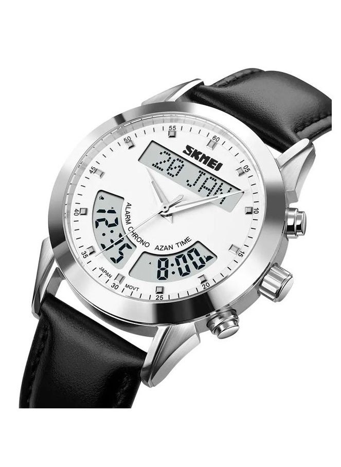 SKMEI - Skmei Watch Black & Silver Q036 Water Resistant Quartz Digital Watch, Qibla, Azan Alert - Image 1