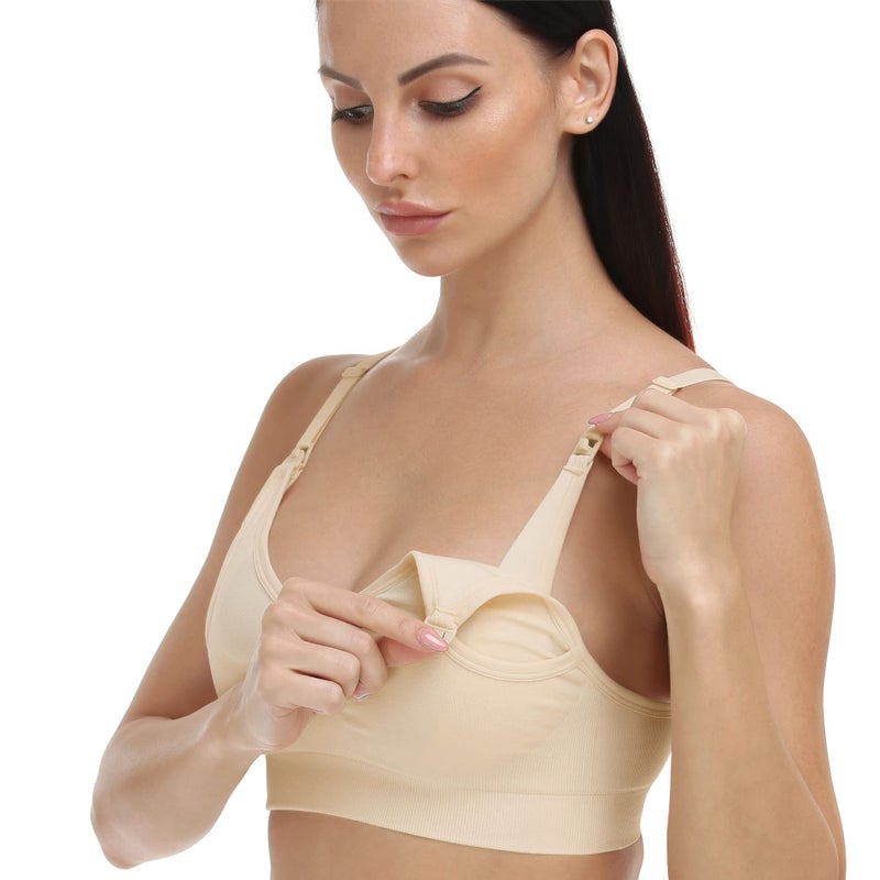 GXXGE Nursing Bra Support Pumping Bra Hands Free All in One Maternity Bra Comfortable Breast No Pad Pumps Bra Black Nude Pink Large - Image 5