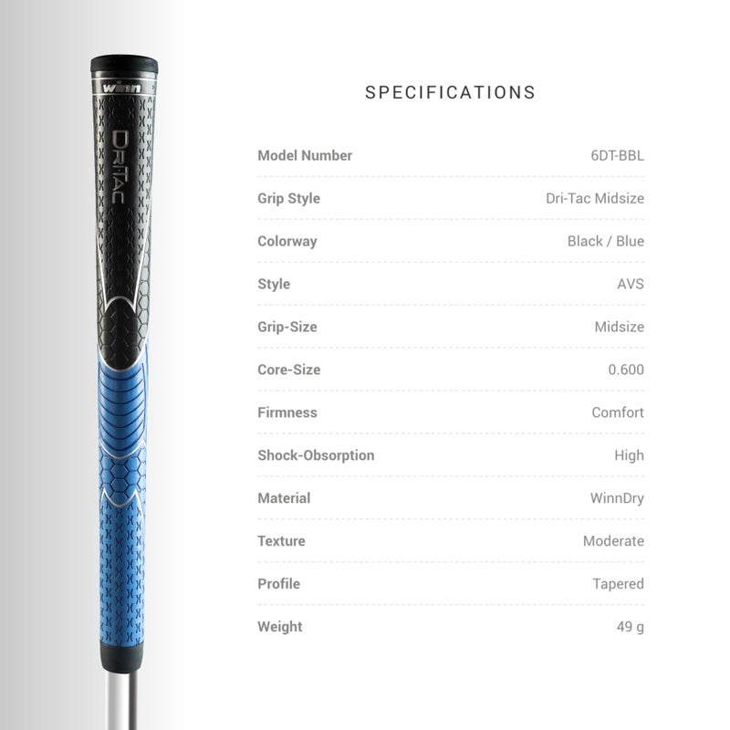 WINN DRI-TAC MIDSIZE Golf Grip, Non-Slip & Cushioned Comfort, Incredible Comfort & Moisture-Wicking, Shock Absorption Benefits for Pain-Free Playability, AVS Tech, Hand Alignment & Lighter Grip Pressure, All-Weather Playability, Premium Polymer - Image 3