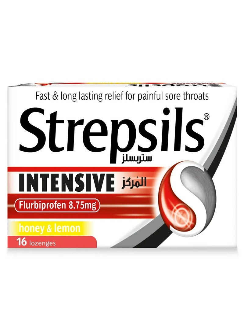 Strepsils - Strepsils Intensive Honey & Lemon Lozenges With Anti-Inflammatory Flurbiprofen For Fast & Long Lasting Relief From Painful Sore Throats, Pack of 16's - Image 1