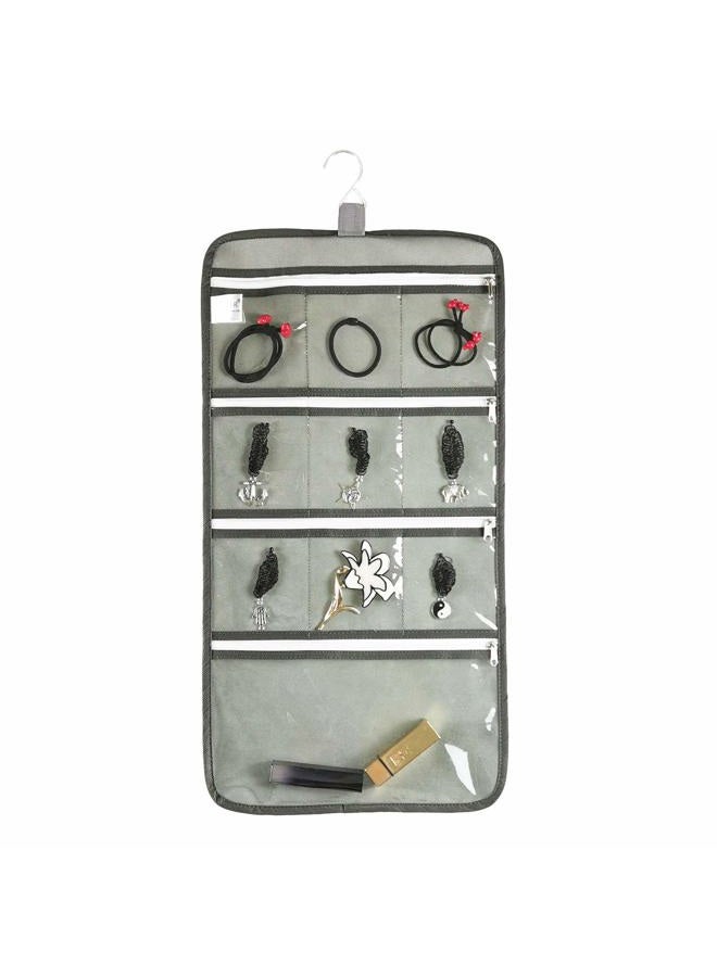 ANIZER Hanging Jewelry Organizer with 10 Zippered Clear Pockets for Travel Suitcase and Home Closet Jewelry Storage Bag Grey - Image 1