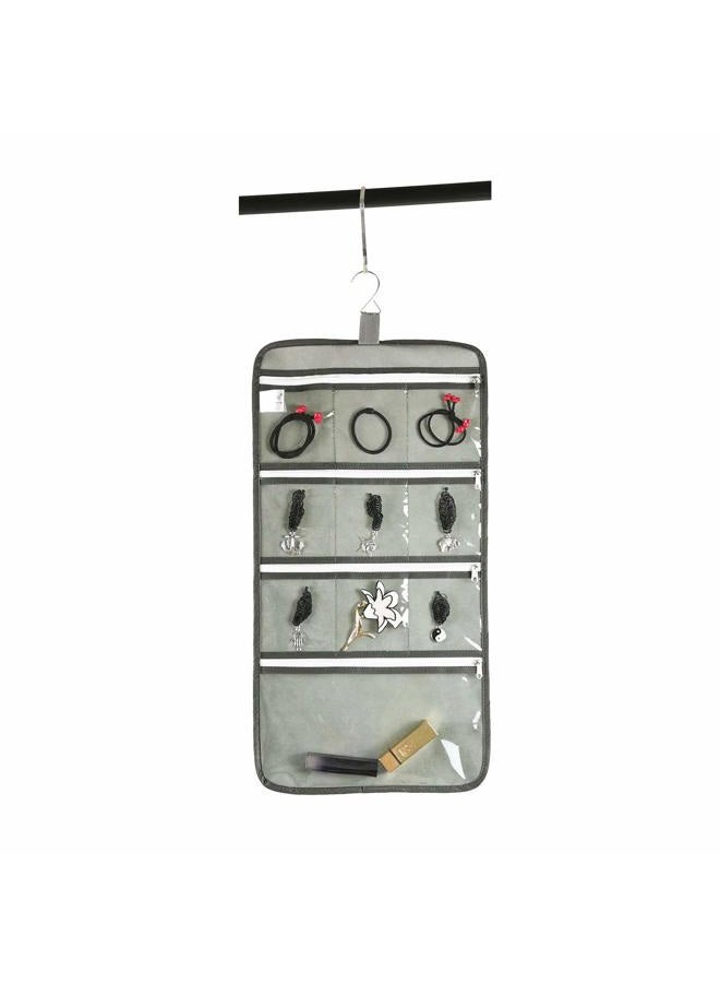 ANIZER Hanging Jewelry Organizer with 10 Zippered Clear Pockets for Travel Suitcase and Home Closet Jewelry Storage Bag Grey - Image 3
