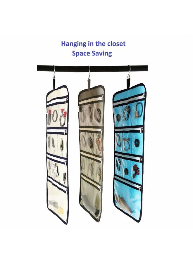 ANIZER Hanging Jewelry Organizer with 10 Zippered Clear Pockets for Travel Suitcase and Home Closet Jewelry Storage Bag Grey - Image 2
