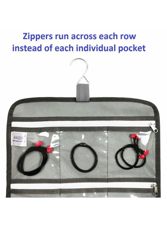 ANIZER Hanging Jewelry Organizer with 10 Zippered Clear Pockets for Travel Suitcase and Home Closet Jewelry Storage Bag Grey - Image 4